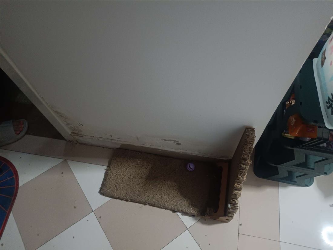 维修前:门框底部墙皮破损